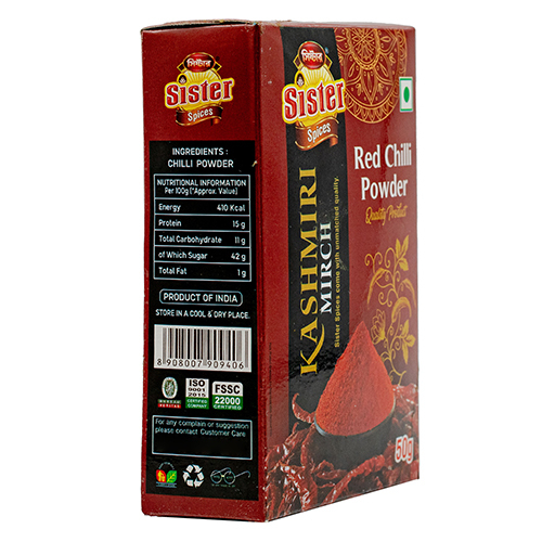 Kashmiri Mirch Powder - 50 Grams | Spicy Flavor, Vibrant Red Color, Gluten-free, 12 Months Shelf Life, Store In Cool & Dry Place