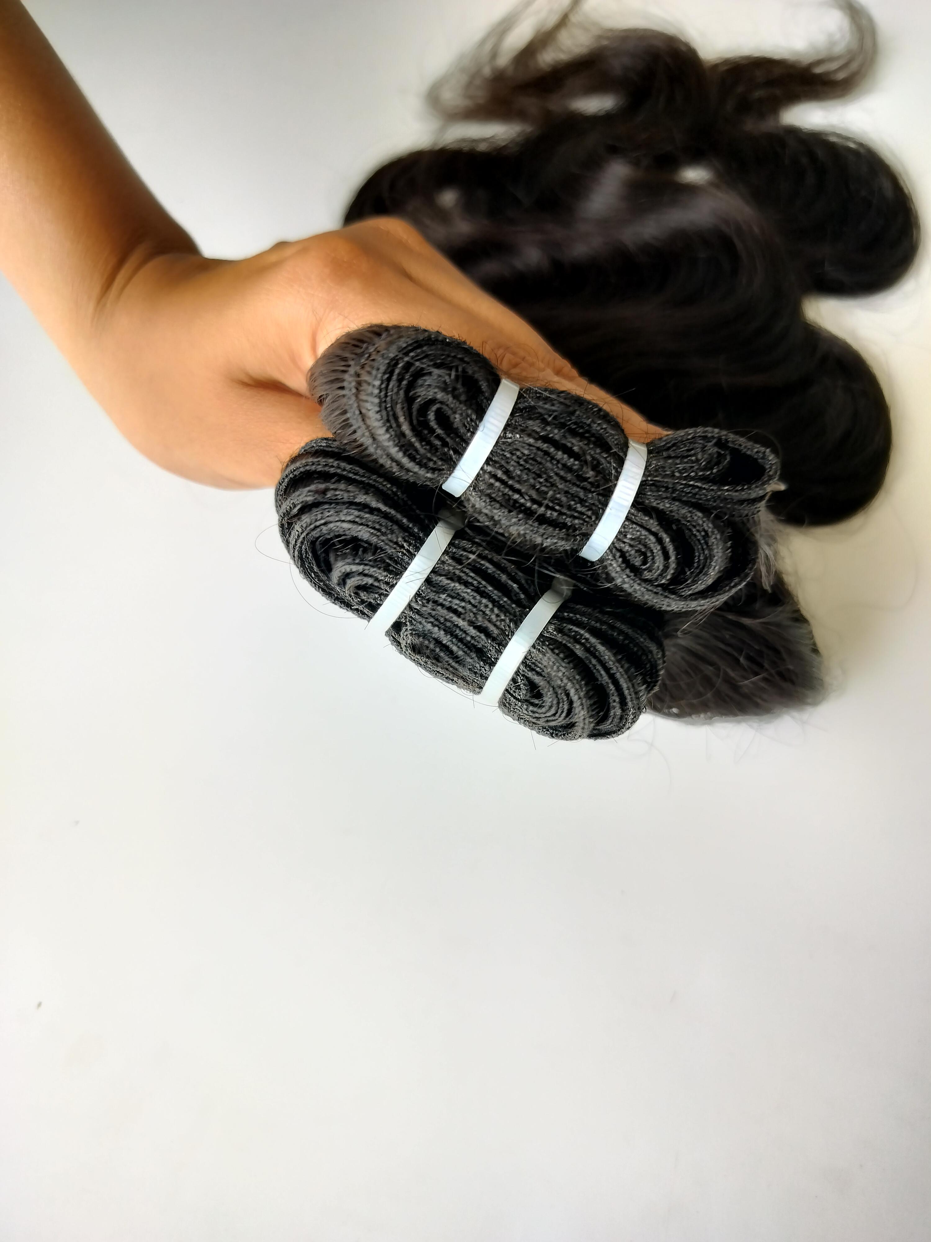 Body Wave Human Hair Weft Extensions - 100% Natural Indian Human Hair, 20 Inch Length, Natural Black Color | Remy Grade, 100 Gram Bundle, Wavy Style