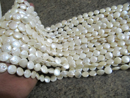Natural Pearl Coin Shape 11-12mm Beads Strand 16 Inches Long - Natural Untreated Pearl, Ideal For Jewelry Making, Necklace, Earrings, Bracelet