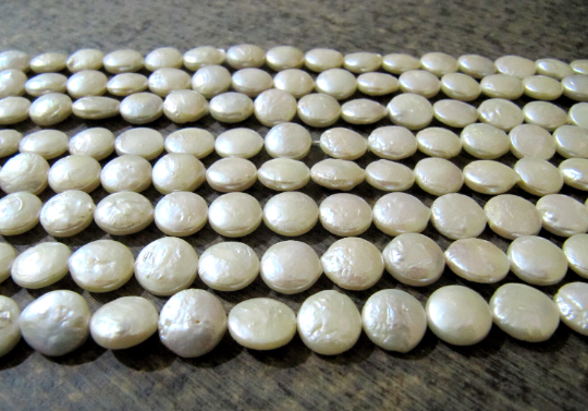 Natural Pearl Coin Shape 11-12mm Beads Strand 16 Inches Long - Natural Untreated Pearl, Ideal For Jewelry Making, Necklace, Earrings, Bracelet