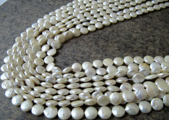 Natural Pearl Coin Shape 11-12mm Beads Strand 16 Inches Long - Natural Untreated Pearl, Ideal For Jewelry Making, Necklace, Earrings, Bracelet