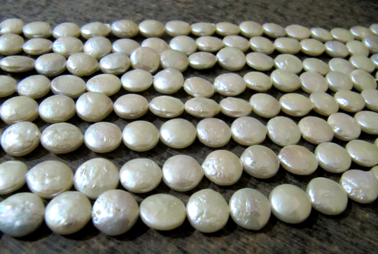 Natural Pearl Coin Shape 11-12mm Beads Strand 16 Inches Long - Natural Untreated Pearl, Ideal For Jewelry Making, Necklace, Earrings, Bracelet