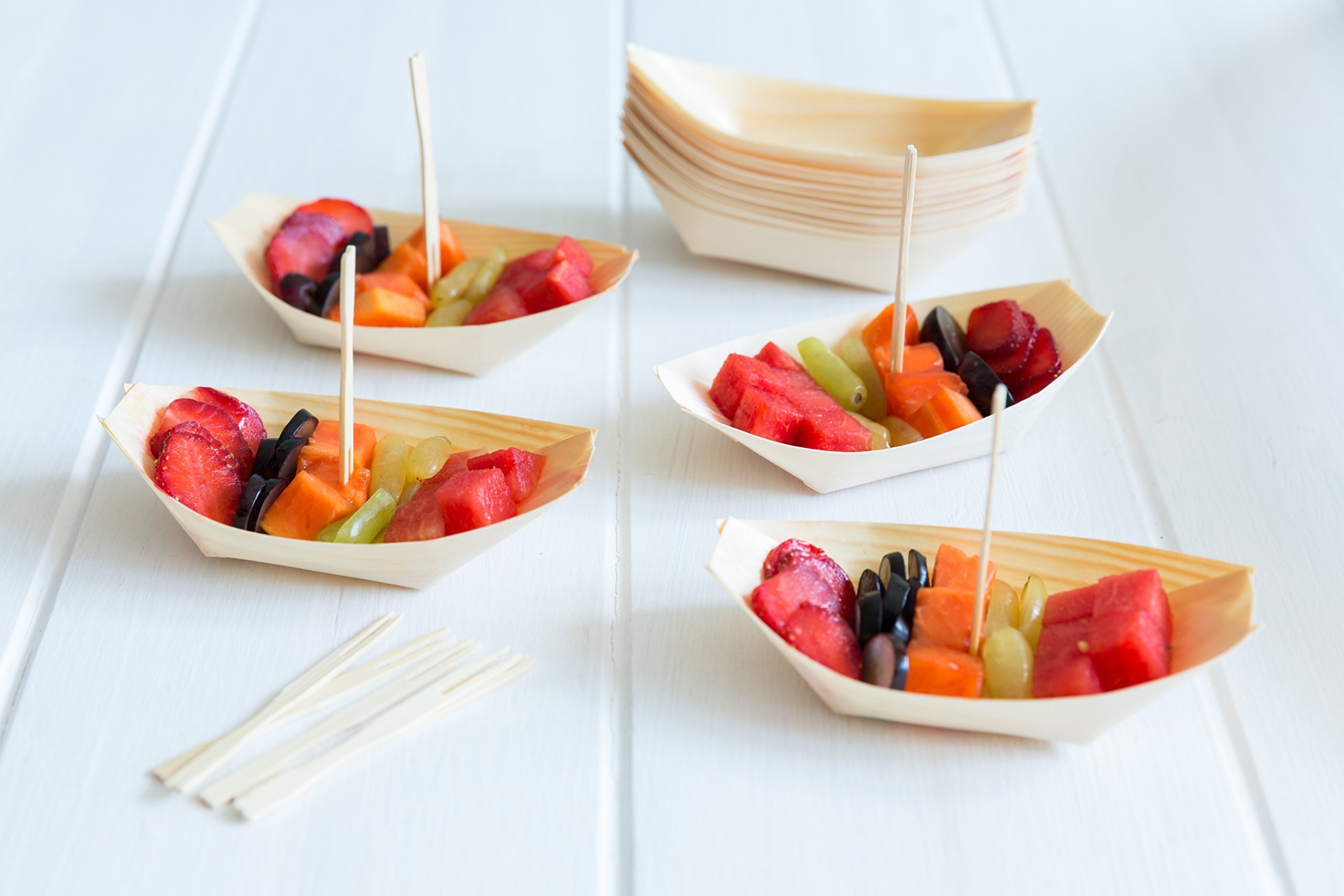 Pinewood Boat Tray - Pine Wood, Standard Size, 4-6 Inches | Golden Color, Elegant Disposable Serving Tray For Events, Versatile Design