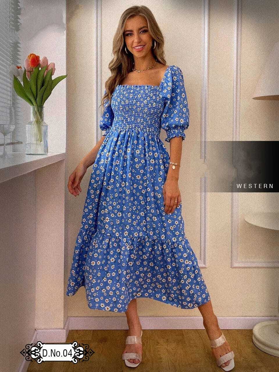 Long Western Rayon Gown - Color: As Per Image