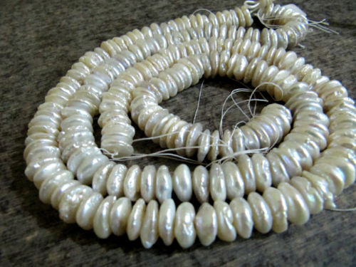 Natural White Pearl Button Disc Shape 10 To 11mm Beads Strand 8 Inches Long