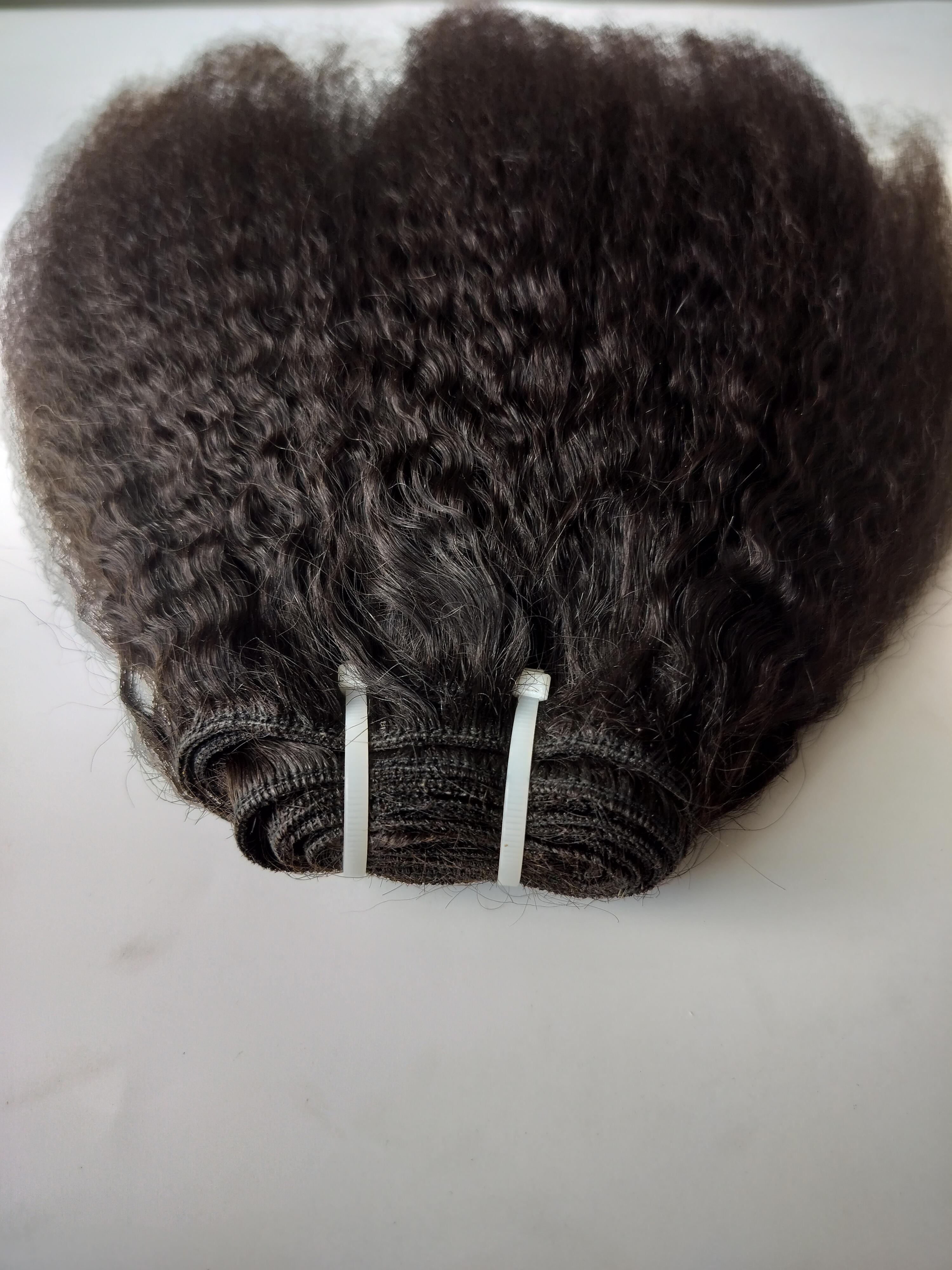 Natural Black Kinky Straight Human Hair Weft Extensions - Human Hair Type: Indian