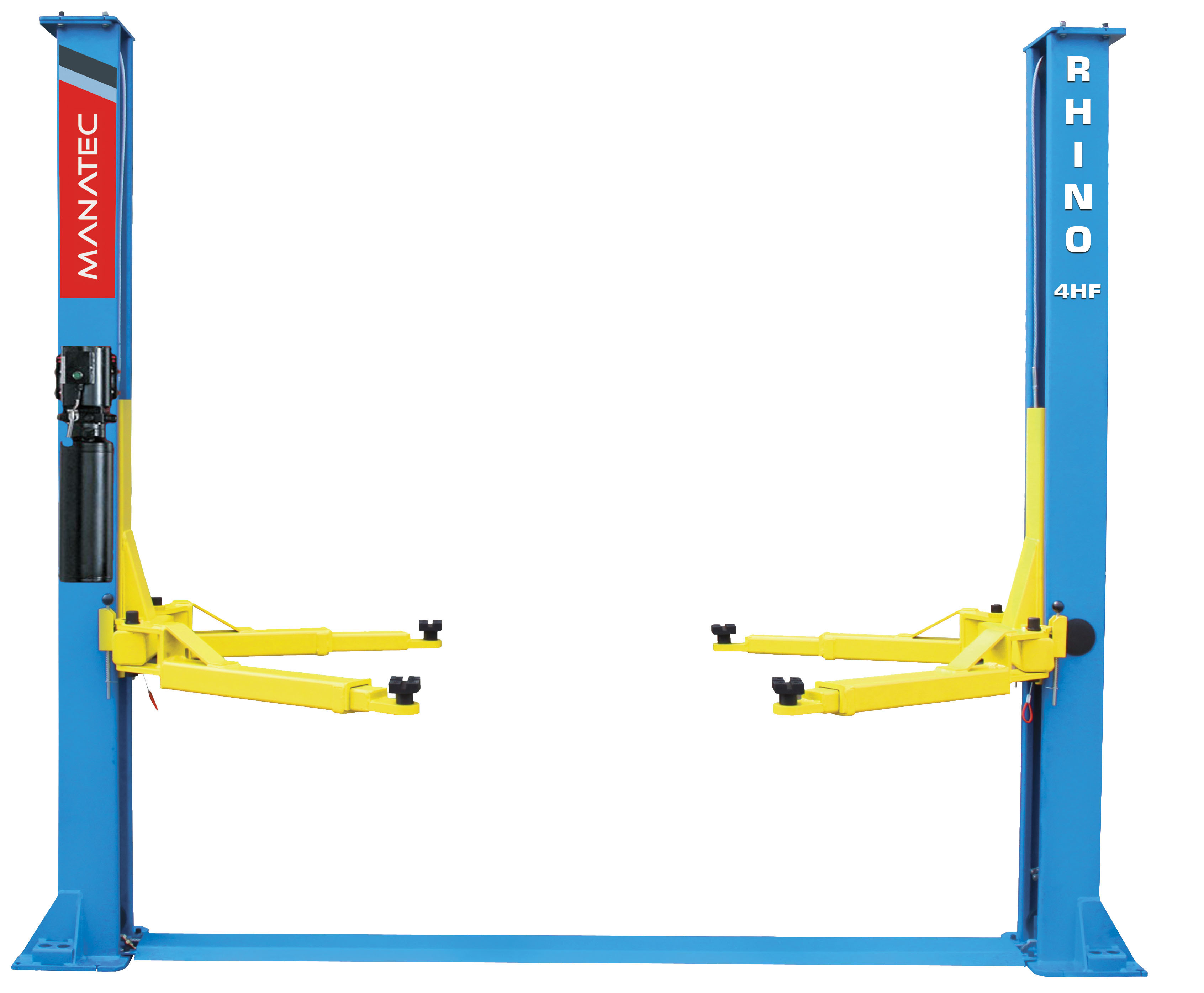 Electro-hydraulic Two Post Lift - 4 Ton Capacity, 3631mm Lifting Height | Dual Hydraulic Cylinders, Automatic Safety Lock, Telescopic Asymmetric Lifting Arms, Rust-free Powder Coated Finish