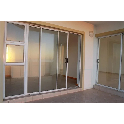 White Aluminum Sliding Glass Door - Aluminum Alloy, 8 MM Thick | Polished Finish, Various Colors, Fiberglass Screen Netting