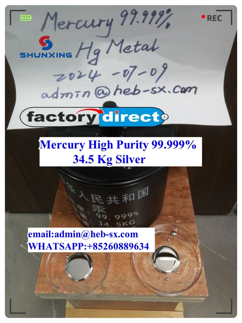 Mercury Hg - 99.99% Pure Liquid Metal, Odorless Silver Appearance, Free From Heavy Metals, 34.5kg Steel Flask
