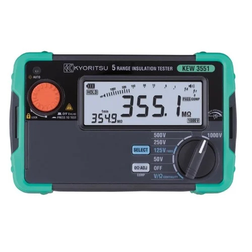 KEW 3551 Kyoritsu Digital Insulation Continuity Tester - Plastic Build, 0.05 Sec Test Speed | 50-1000V Range, Black & Green Design