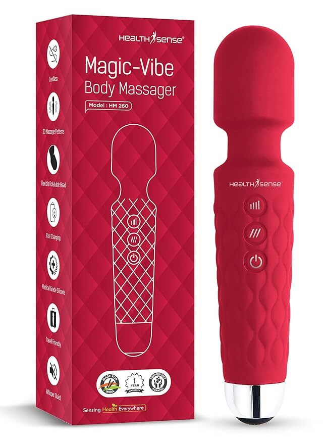 Body Massager - Waterproof Medical Grade Silicone, 22.5 X 7.5 X 5.5 Cm | 8 Speeds, 20 Patterns, Cordless Rechargeable Design, 360 Rotatable Head, Elevated Backlit Control Buttons
