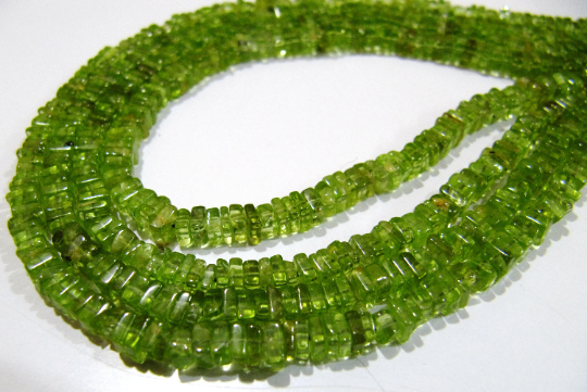 Natural Peridot Beautiful Heishi Cut 3-4mm Beads Strand 14-15 Inches Long - Beads Colour: Green
