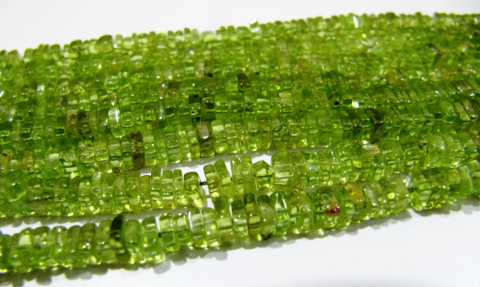 Natural Peridot Beautiful Heishi Cut 3-4mm Beads Strand 14-15 Inches Long - Beads Colour: Green