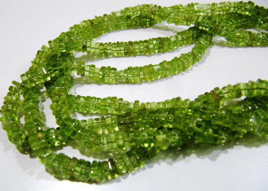 Natural Peridot Beautiful Heishi Cut 3-4mm Beads Strand 14-15 Inches Long - Beads Colour: Green