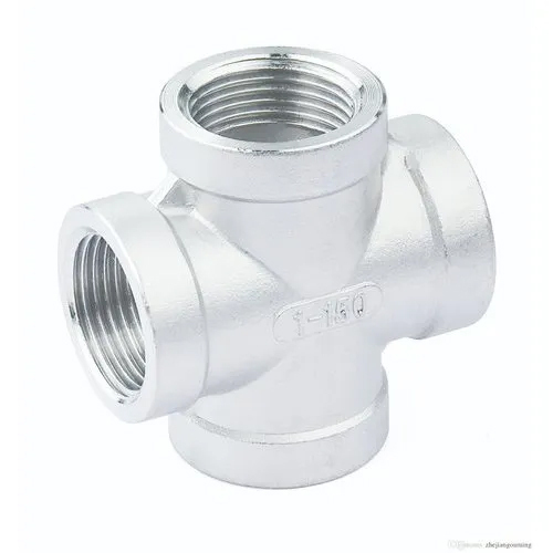 Mild Steel Female Cross Tee - 1 Inch Length , Polished Silver Finish, Round Shape with Warranty for Reliable Plumbing Solutions