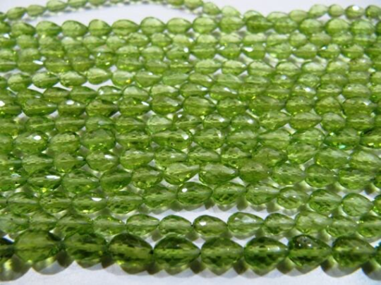 Natural Peridot Teardrop Shape Faceted 4x6mm To 5x7mm Beads Strand 9''long - Beads Colour: Green