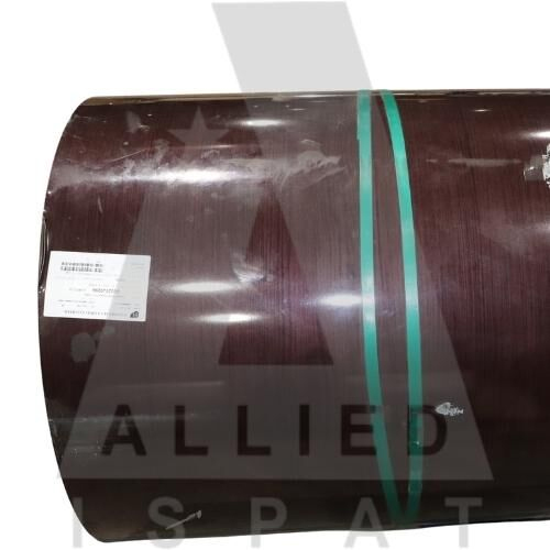 Wood Color Coated PPGI Coil - PPGI Material, Dark Brown Color, Powder Coated, Cold Rolled Finish | Industrial Usage with Warranty