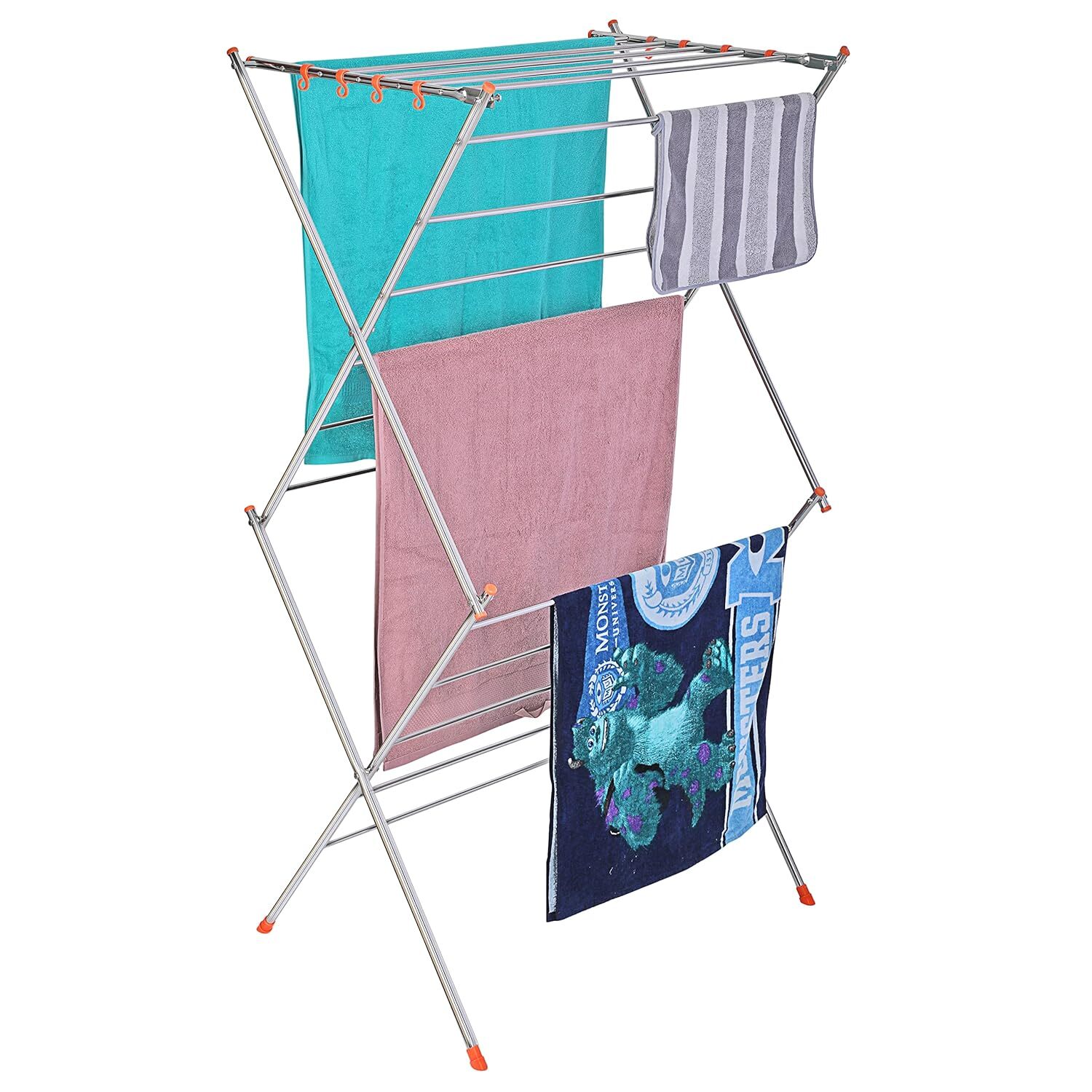 Cloth Drying Stand - Heavy Duty Stainless Steel, 3 Tier Design With 16 Rods And 43 Feet Drying Area, Fully Assembled & Foldable For Space Saving