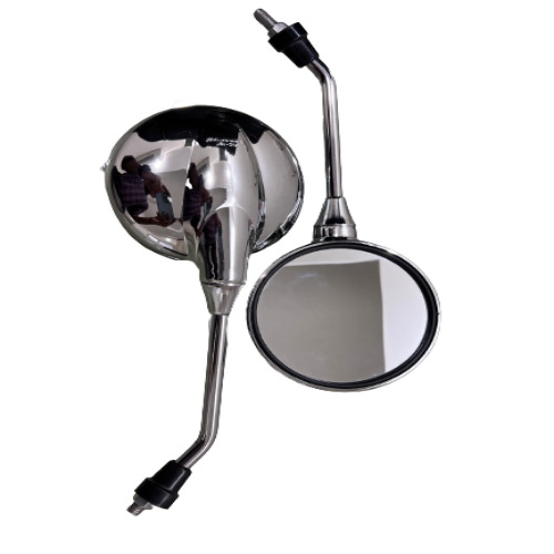 Rear View Mirror Round Chrome Jbi-216 - Glass, 2 Pcs Set In 1 Box | Silver Color, Compatible For Two Wheeler, Convex Glass Type