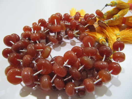 Natural Red Chalcedony - 10-12mm Smooth Rondelle Beads Strand 9'' Long Premium Quality Gemstone For Jewelry Making