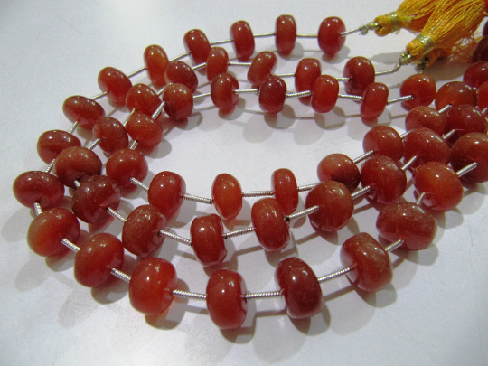 Natural Red Chalcedony - 10-12mm Smooth Rondelle Beads Strand 9'' Long Premium Quality Gemstone For Jewelry Making