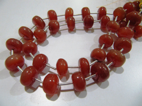 Natural Red Chalcedony - 10-12mm Smooth Rondelle Beads Strand 9'' Long Premium Quality Gemstone For Jewelry Making