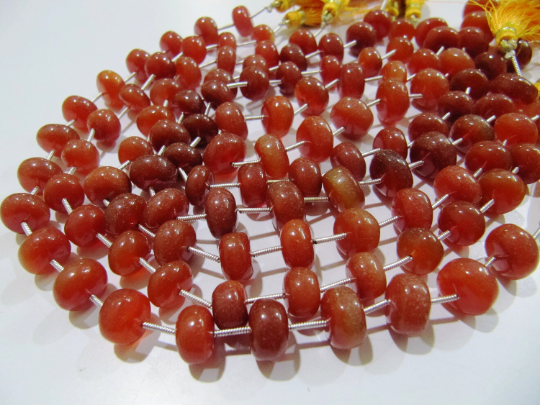 Natural Red Chalcedony - 10-12mm Smooth Rondelle Beads Strand 9'' Long Premium Quality Gemstone For Jewelry Making