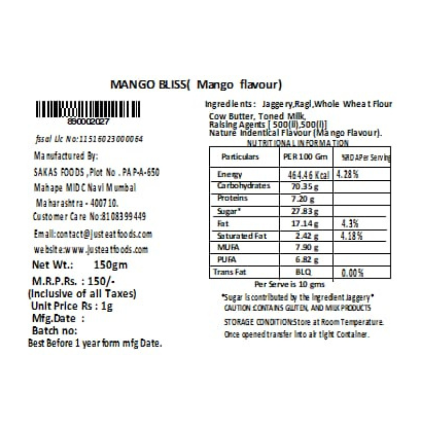 Ragi Cookies Mango Flavour (Mango Bliss )
