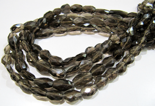 Natural Smoky Quartz Faceted Oval Shape 8 To 10mm Beads Strand 13 Inches Long - Beads Colour: Grey