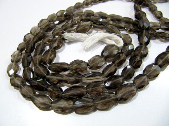 Natural Smoky Quartz Faceted Oval Shape 8 To 10mm Beads Strand 13 Inches Long - Beads Colour: Grey