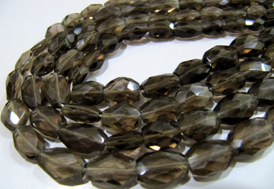 Natural Smoky Quartz Faceted Oval Shape 8 To 10mm Beads Strand 13 Inches Long - Beads Colour: Grey