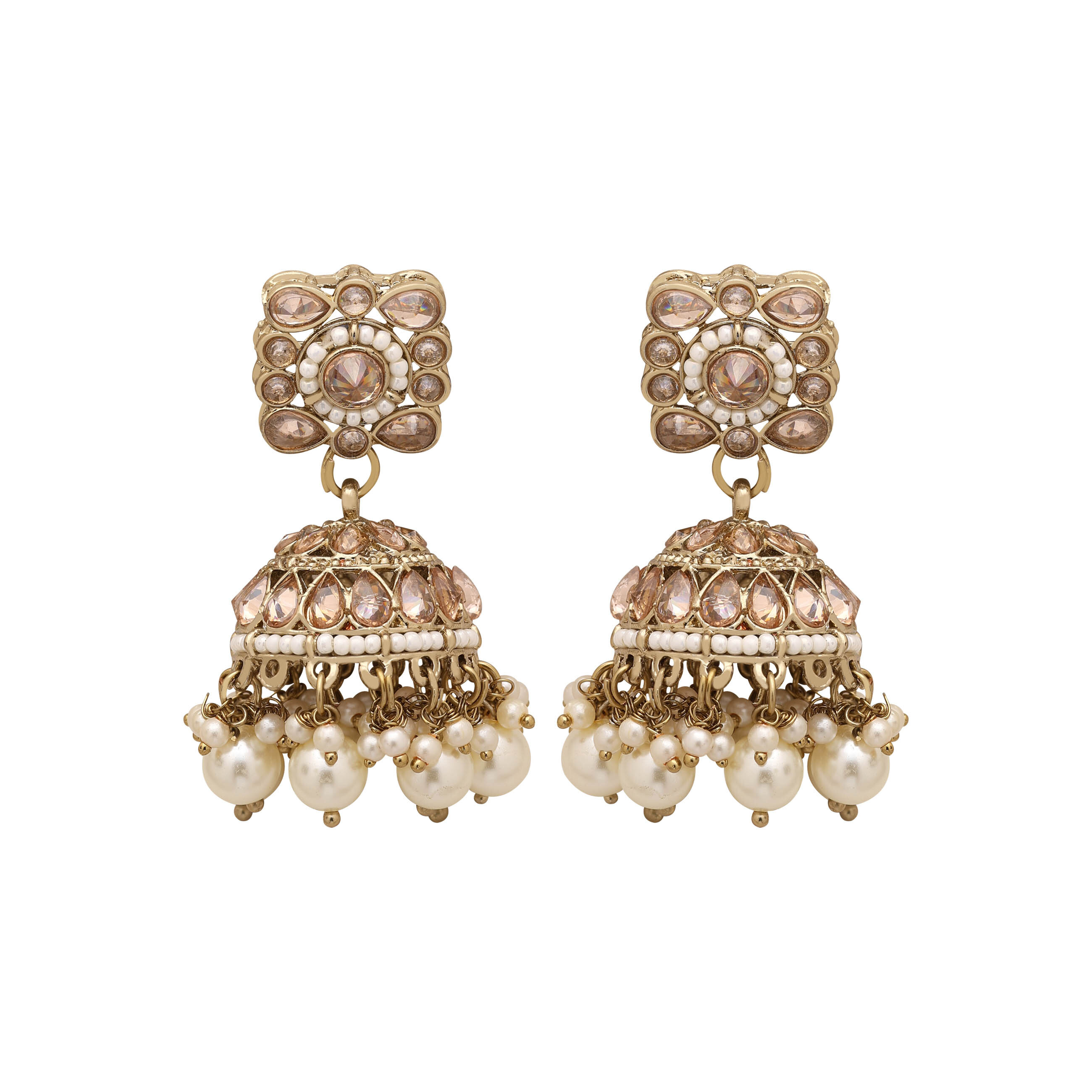 Floral Square Splendor Mehandi Plated Reverse Ad Choker Necklaces Set.. - Color: White