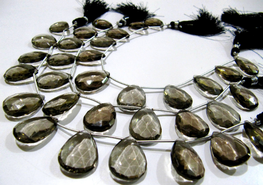 Natural Smoky Quartz Pear Shape Faceted Beads 15x20mmbeads Strand 8''long - Beads Colour: Grey