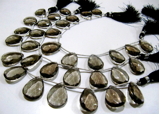 Natural Smoky Quartz Pear Shape Faceted Beads 15x20mmbeads Strand 8''long - Beads Colour: Grey