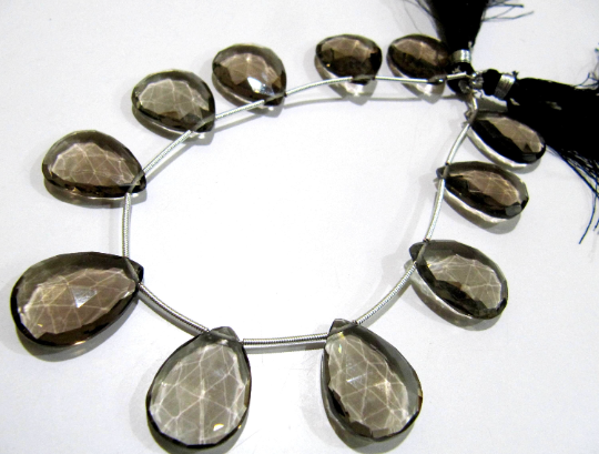 Natural Smoky Quartz Pear Shape Faceted Beads 15x20mmbeads Strand 8''long - Beads Colour: Grey