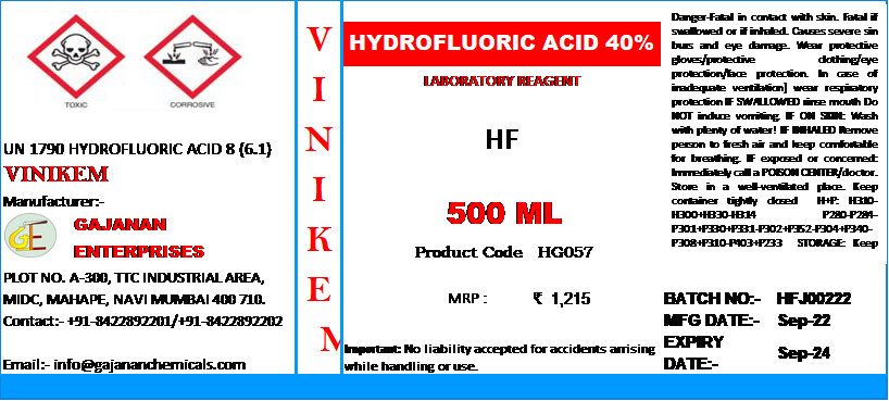 Hydrofluoric Acid - Cas No: 7664-39-3