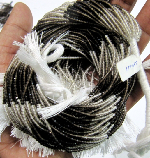 Natural Smoky Quartz Shaded Rondelle Faceted 2mm Beads Strand 13 Inch Long - Beads Colour: Grey