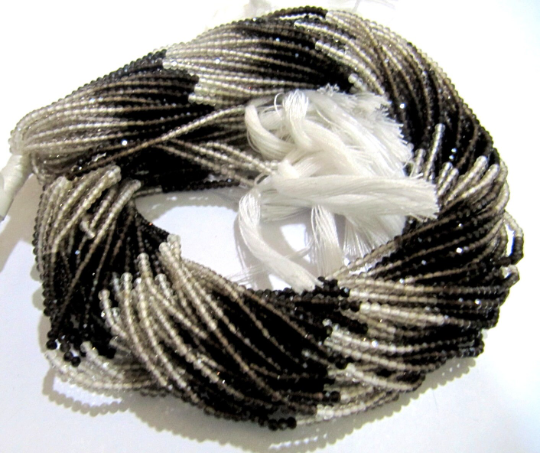 Natural Smoky Quartz Shaded Rondelle Faceted 2mm Beads Strand 13 Inch Long - Beads Colour: Grey