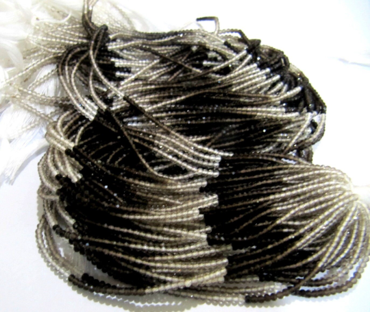 Natural Smoky Quartz Shaded Rondelle Faceted 2mm Beads Strand 13 Inch Long - Beads Colour: Grey