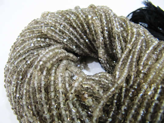 Natural Smoky Quartz Rondelle Faceted 3.5 To 4mm Beads Strand 13 Inches Long