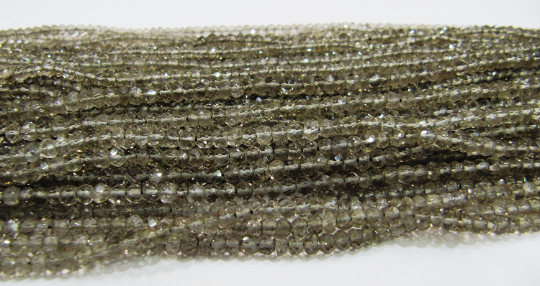 Natural Smoky Quartz Rondelle Faceted 3.5 To 4mm Beads Strand 13 Inches Long