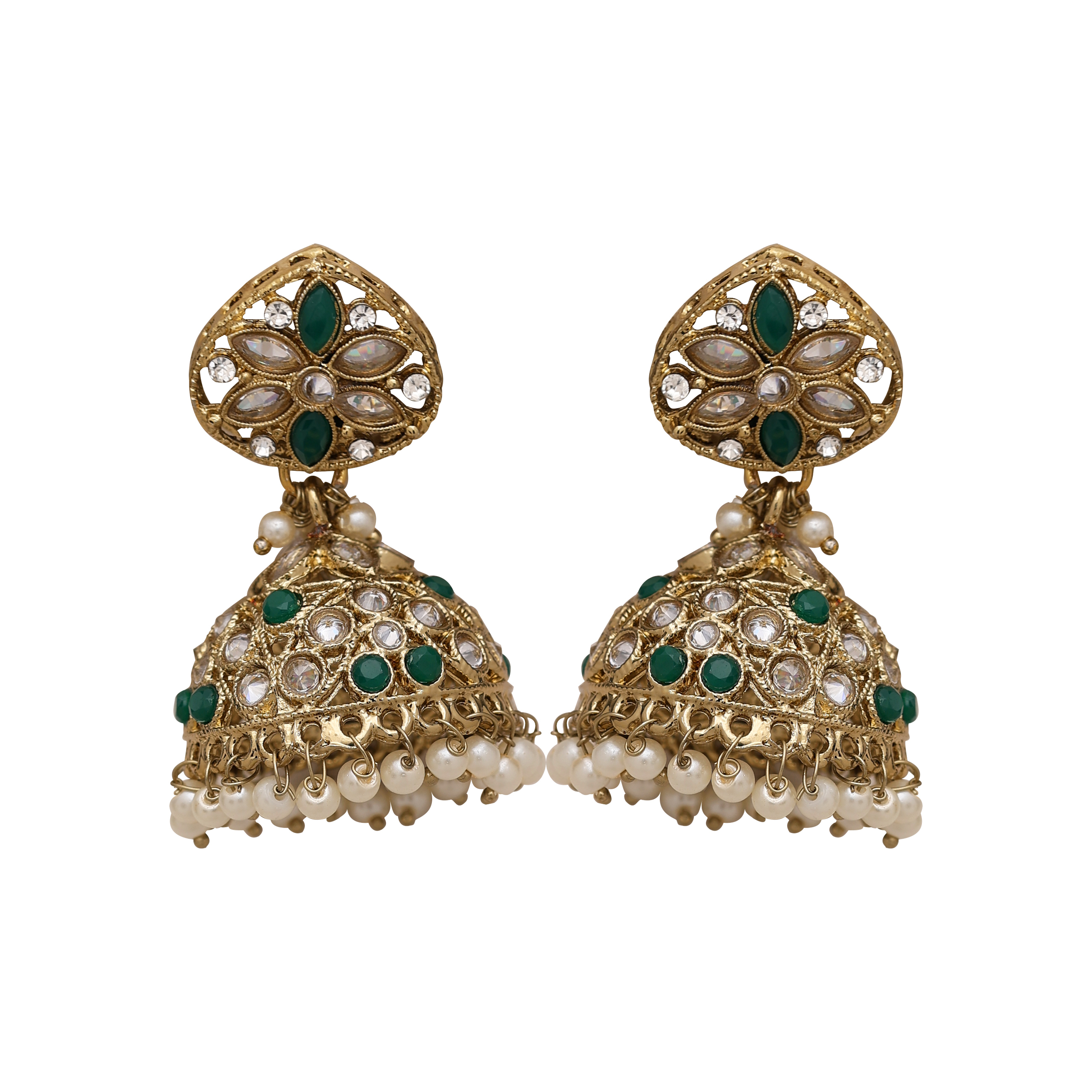 Heptagon Splendor Reverse Ad Necklace Set - Alloy Adjustable Size 21.5 Cm Necklace Length | Green Color Pearls & Mehandi Plating Perfect For Weddings And Parties