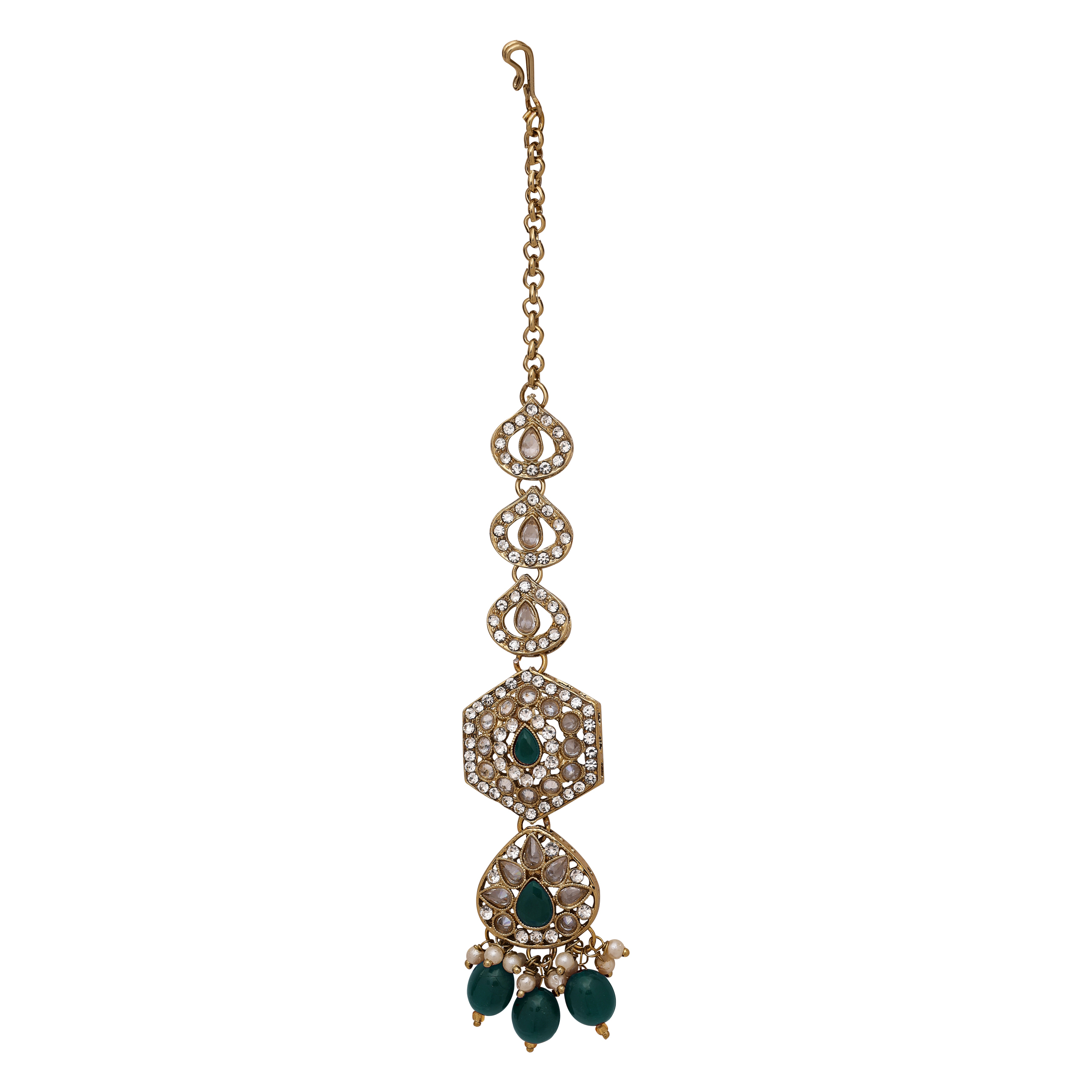 Heptagon Splendor Reverse Ad Necklace Set - Alloy Adjustable Size 21.5 Cm Necklace Length | Green Color Pearls & Mehandi Plating Perfect For Weddings And Parties