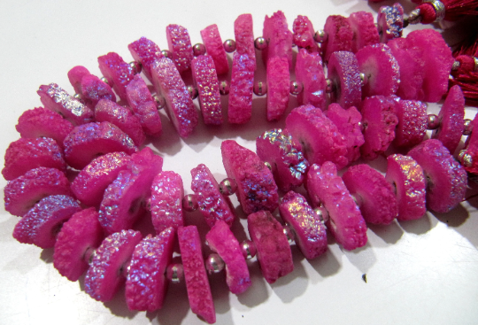 Ruby Color Solar Quartz Beads 13-17mm Strand 8 Inches Long - Beads Colour: Pink