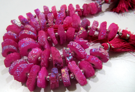 Ruby Color Solar Quartz Beads 13-17mm Strand 8 Inches Long - Beads Colour: Pink