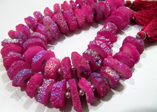 Ruby Color Solar Quartz Beads 13-17mm Strand 8 Inches Long - Beads Colour: Pink
