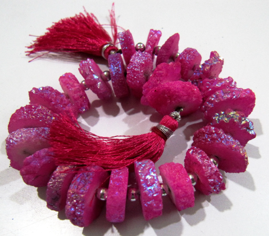 Ruby Color Solar Quartz Beads 13-17mm Strand 8 Inches Long - Beads Colour: Pink