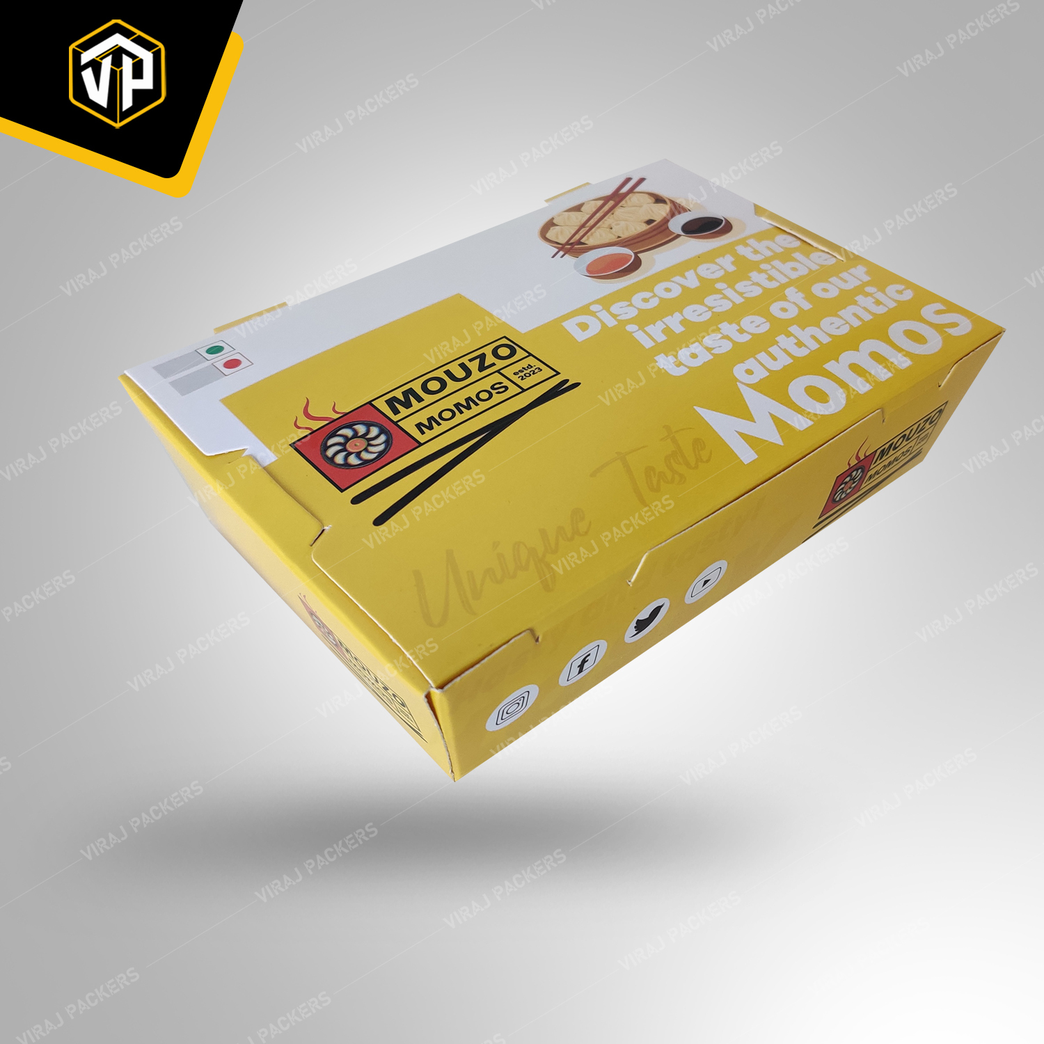 Customized Momos Packaging Box - Eco-friendly Paper, Customized Size, Glossy Lamination, Uv Offset Printing | Secure Closure, Ventilation Features, Compact Design