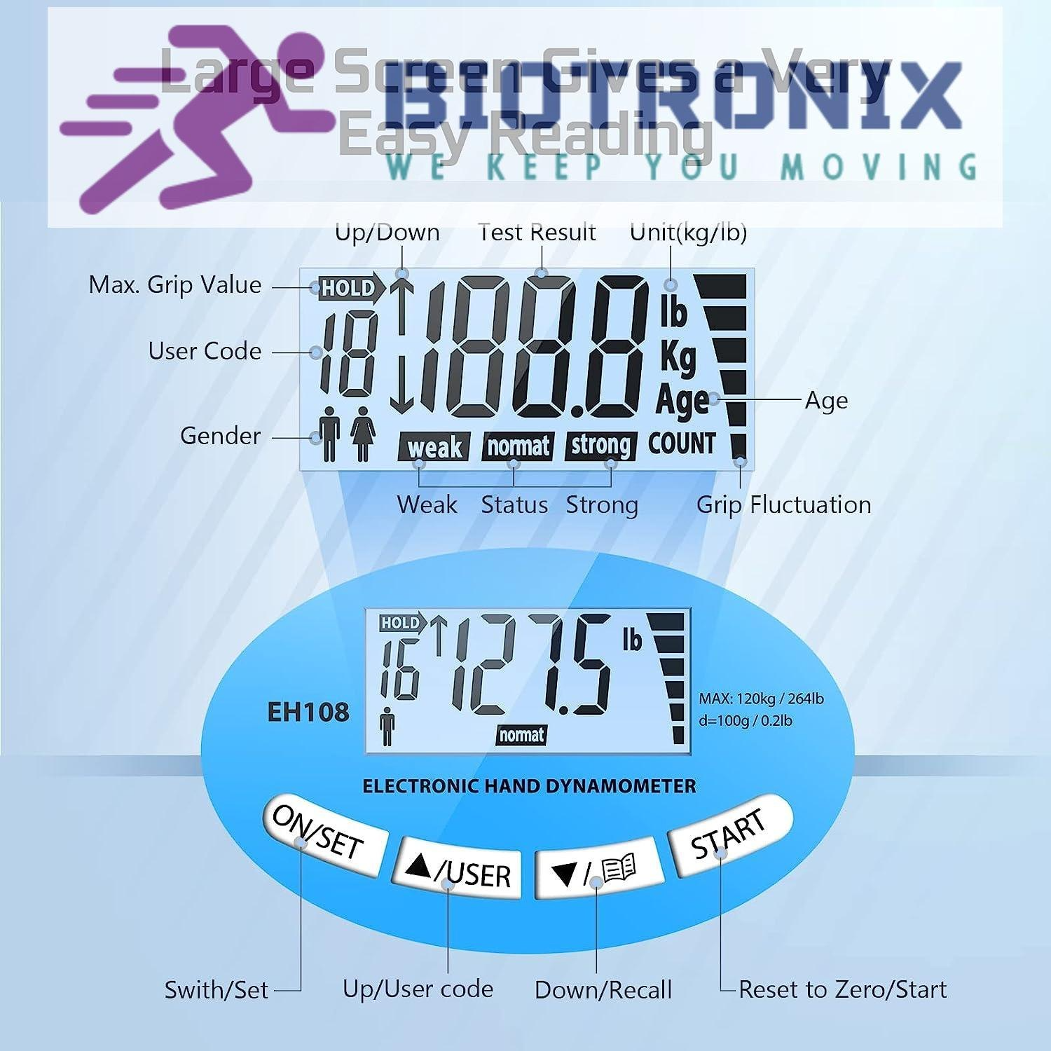 Digital Hand Grip Strength Dynamometer Eh-108 Model - Plastic, 0-120 Kg Pressure Range, Lcd Display | Battery & Usb Operated, Portable, Digital Technology
