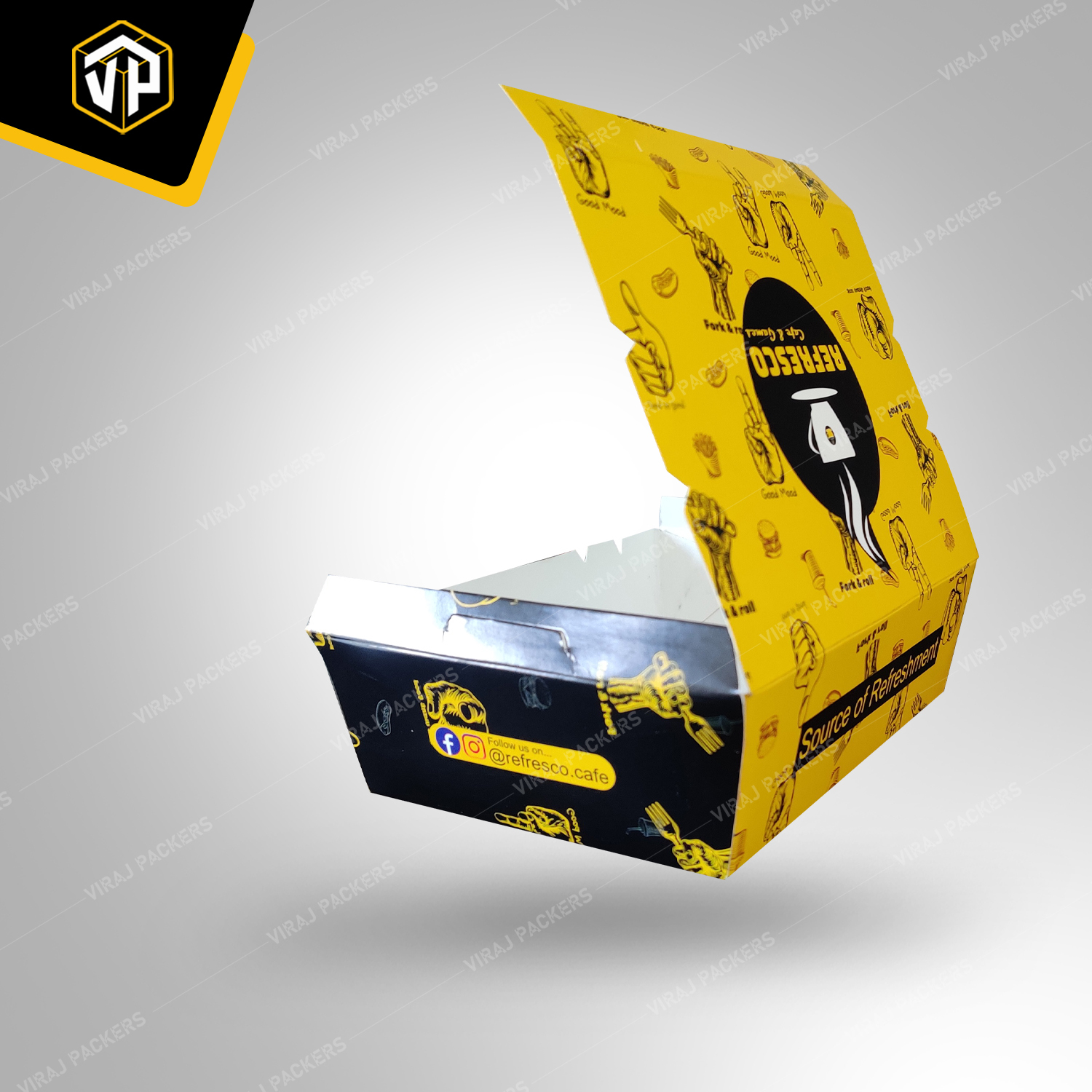 Custom Printed Biryani Packaging Box - Eco-friendly Paper, Customized Size, Uv Offset Printing | Secure Closure, Ventilation Holes, Glossy Lamination